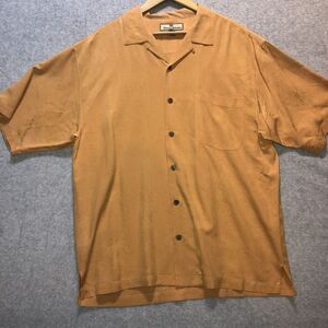 Tommy Bahama Camp Shirt Mens Size L 100% Silk Hawaiian Orange Vacation